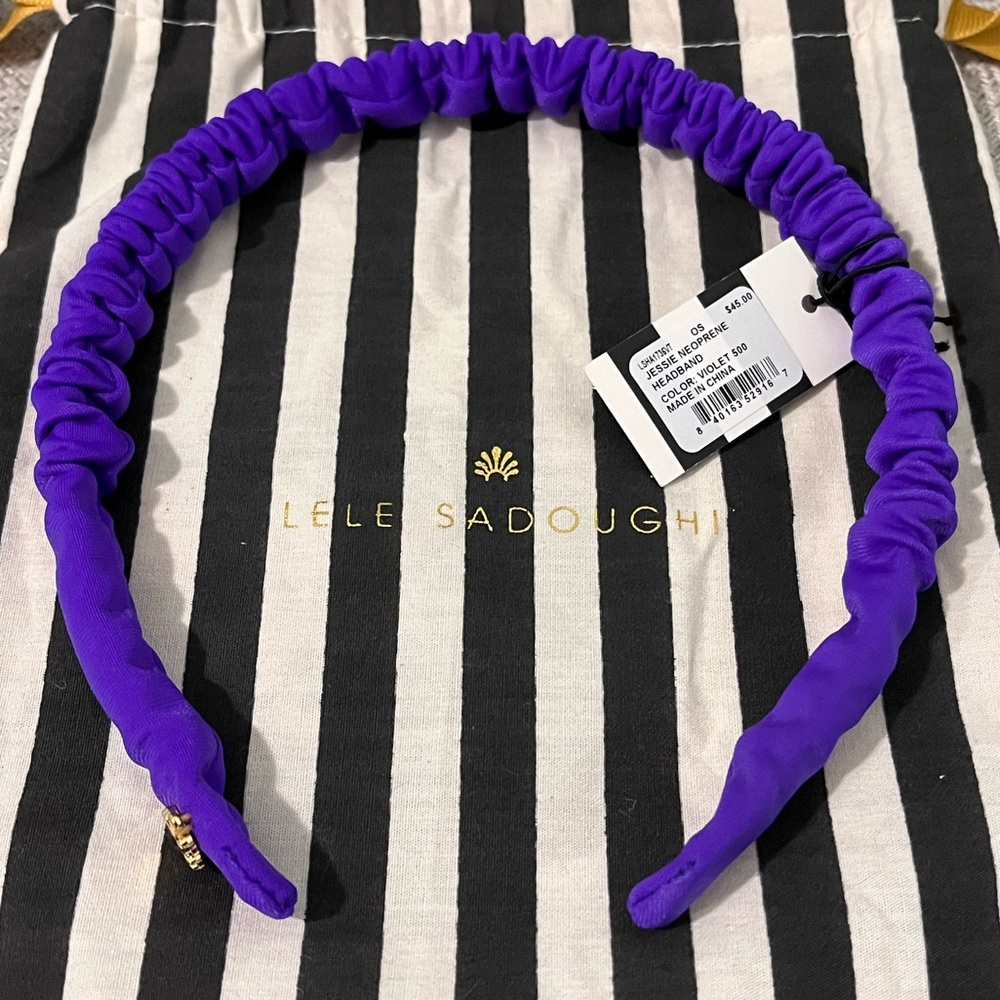 LELE SADOUGHI NWT AUTHENTIC VIOLET JESSIE RUCHED NEOPRENE SLIM HEADBAND - Picture 3 of 15